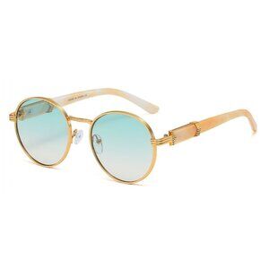 Men Women Sunglasses Round Green‎ Lens Fashion Gold Frame Rapper Icedout Lentes